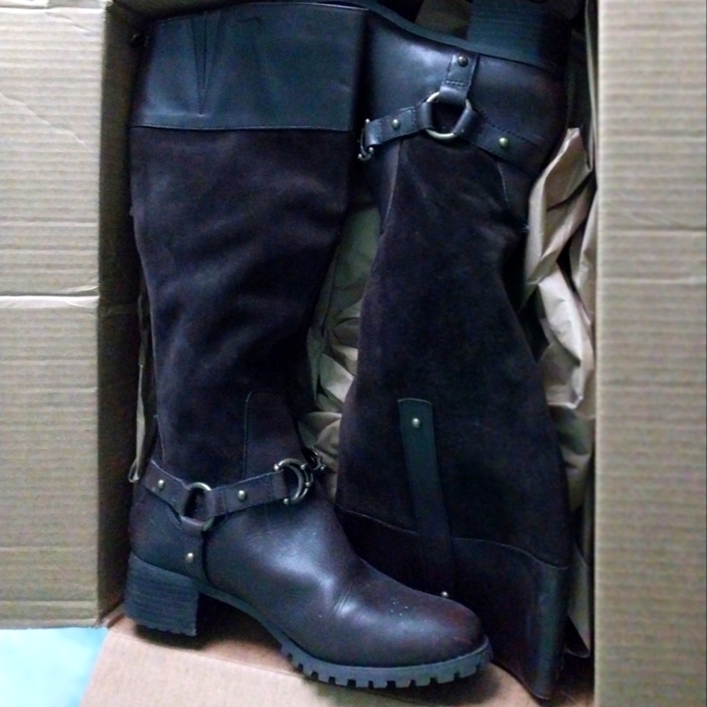 Etienne Aigner Dark Brown Suede & Leather Heeled Riding Boots